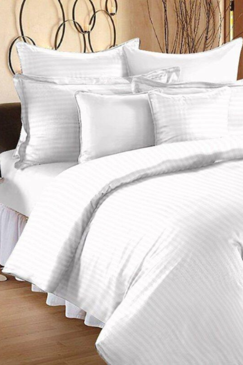 Sateen Strip White Bedsheet